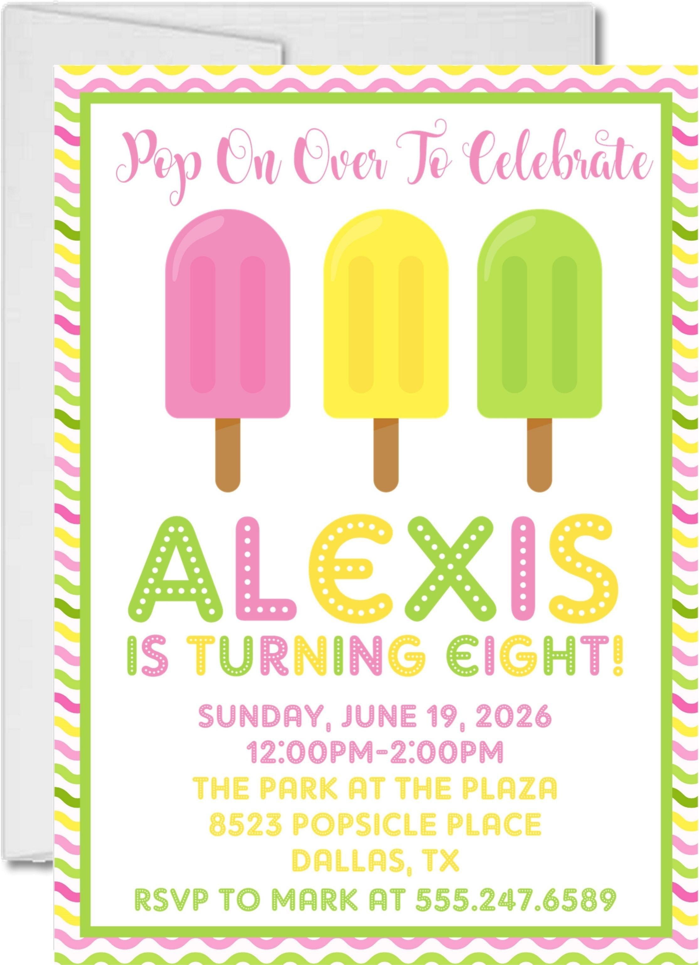 Girls Summer Popsicle Birthday Party Invitations