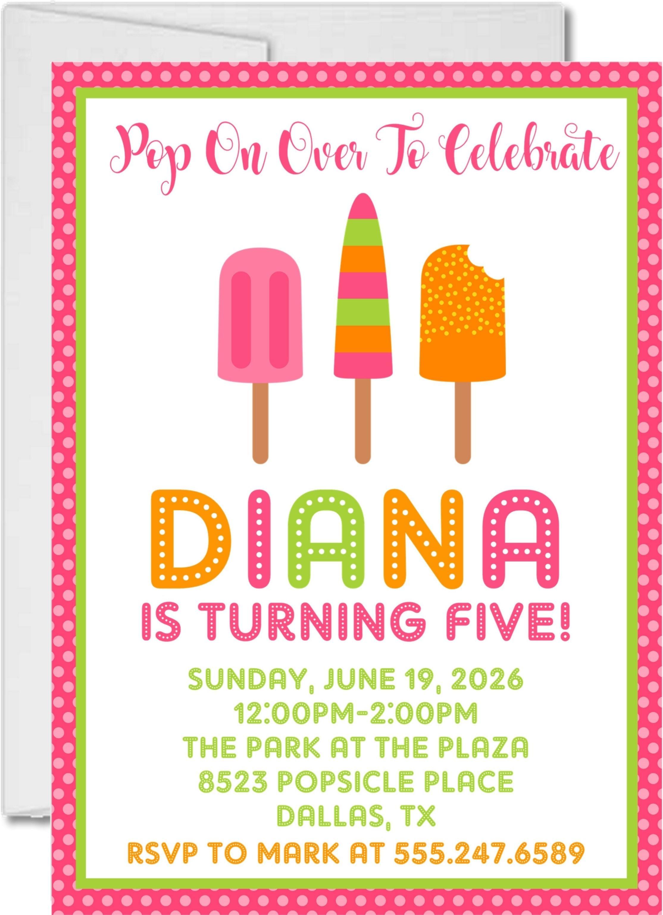 Girls Summer Popsicle Birthday Party Invitations