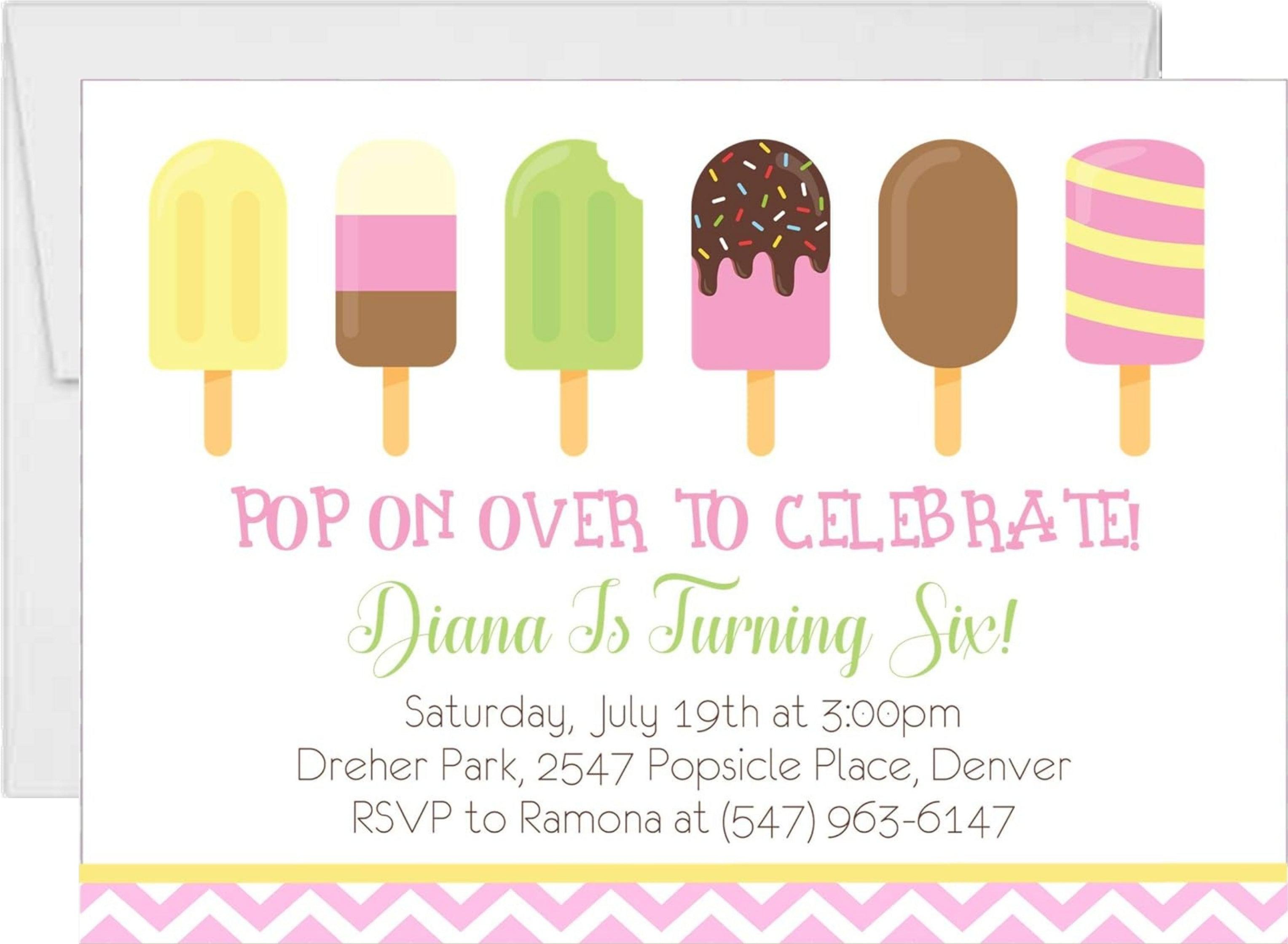 Girls Summer Popsicle Birthday Party Invitations