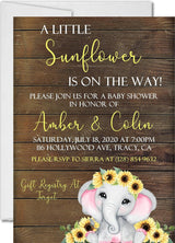 Girls Sunflower Elephant Baby Shower Invitations