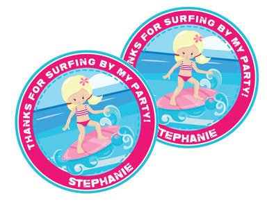 Girls Surfing Birthday Party Stickers