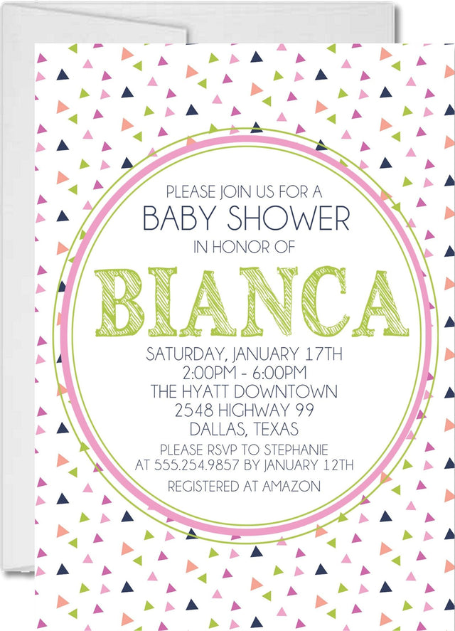Girls Triangle Baby Shower Invitations