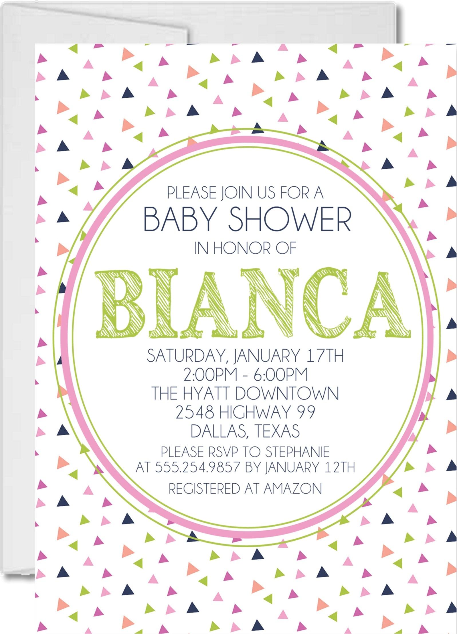 Girls Triangle Baby Shower Invitations