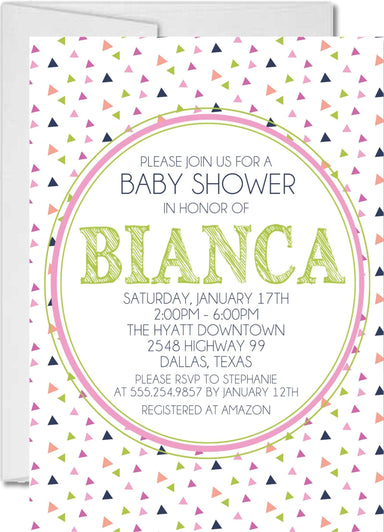 Girls Triangle Baby Shower Invitations