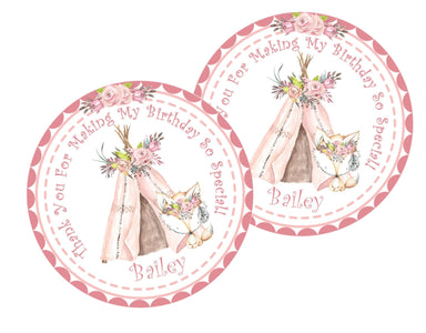 Girls Tribal Birthday Party Stickers