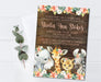 Girls Tropical Safari Animals Baby Shower Invitations