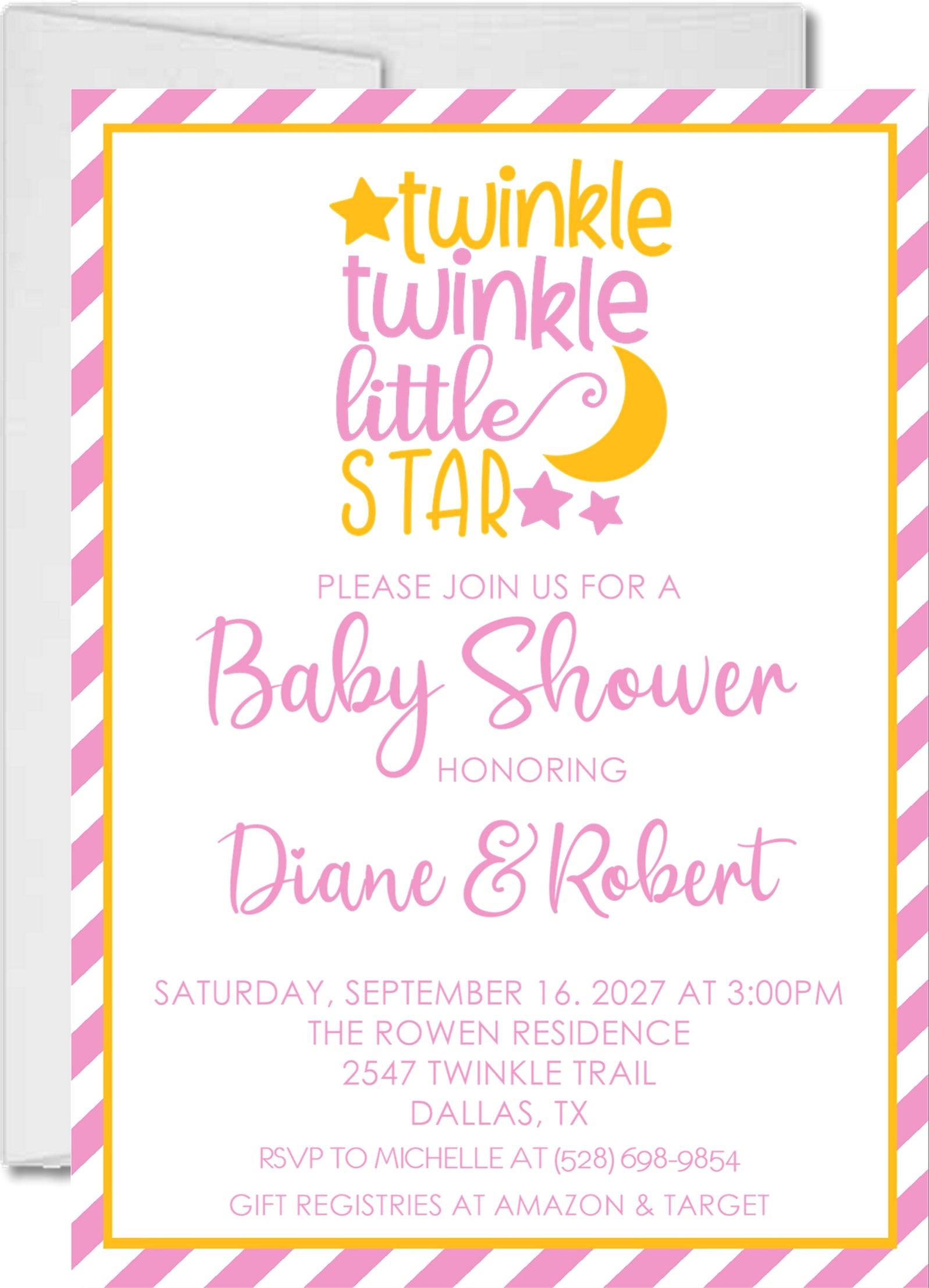 Girls Twinkle Little Star Baby Shower Invitations