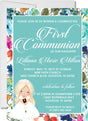 Girls Wildflower First Holy Communion Invitations