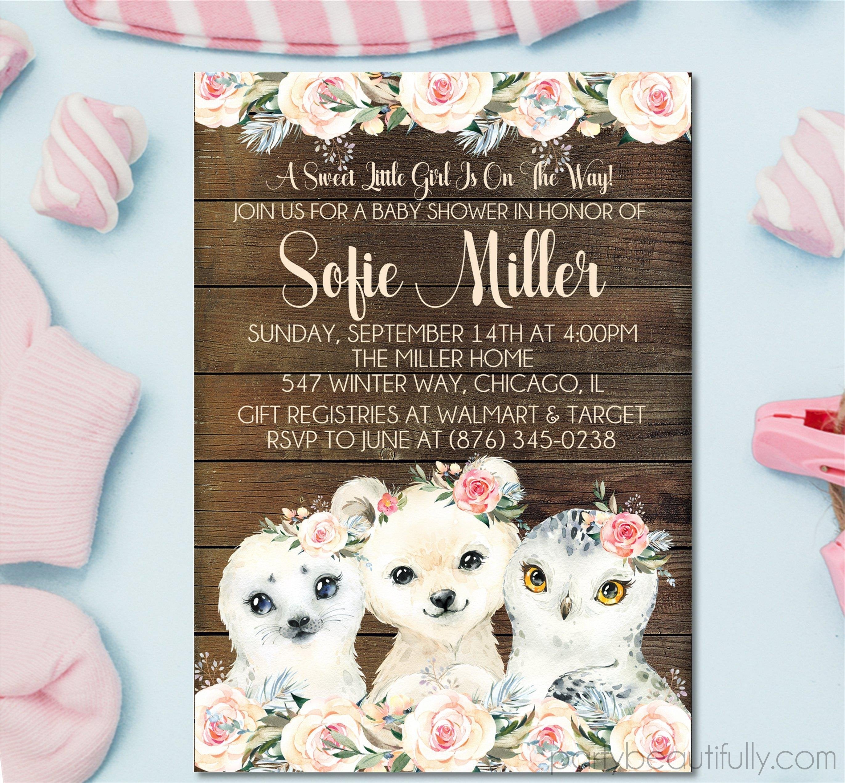 Girls Winter Arctic Animals Baby Shower Invitations