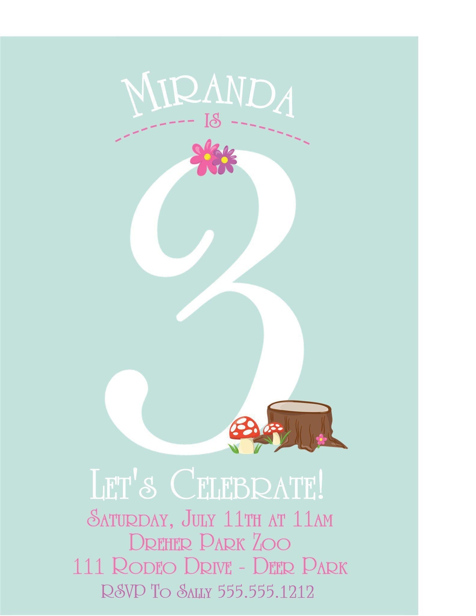 Girls Woodland Birthday Party Invitations