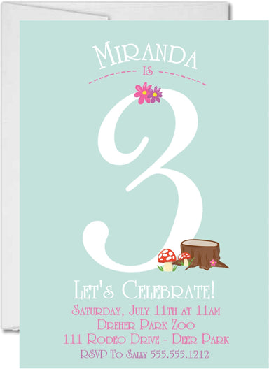 Girls Woodland Birthday Party Invitations