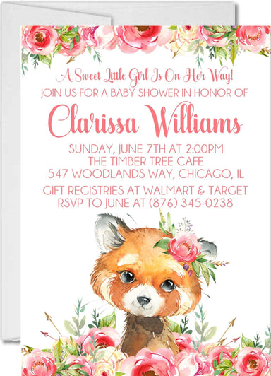 Girls Woodland Fox Baby Shower Invitations