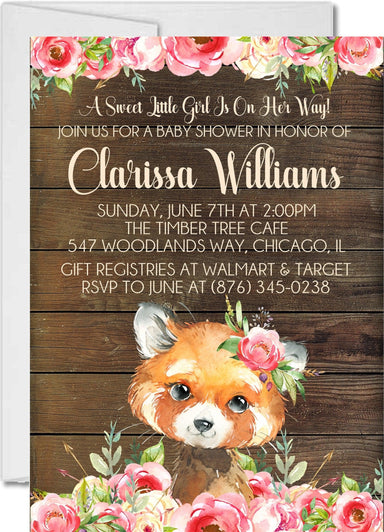 Girls Woodland Fox Baby Shower Invitations