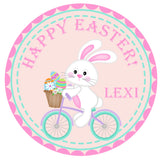 Girls happy easter bunny riding bike personalized sticker