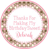Girls pink brown ice cream party stickers
