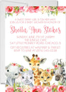 Girls pink floral safari animal baby shower invitations
