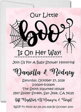 Girls pink halloween baby shower invitation