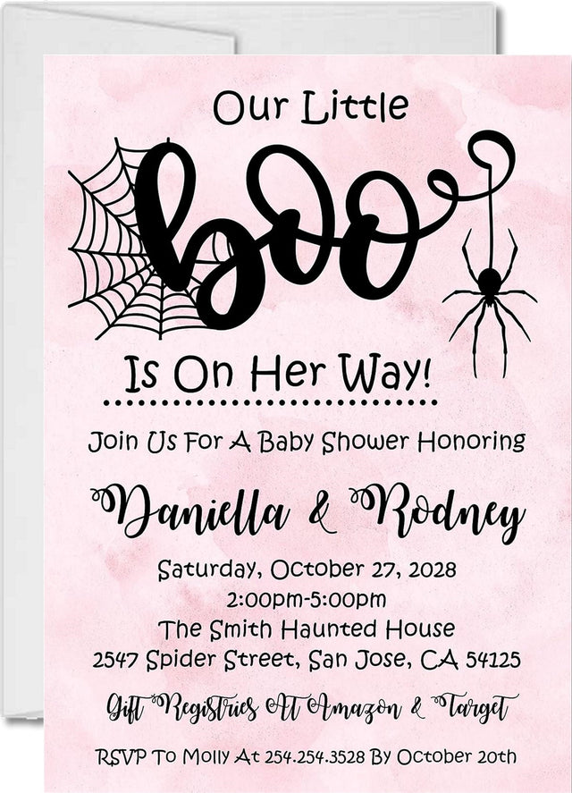 Girls pink halloween baby shower invitation