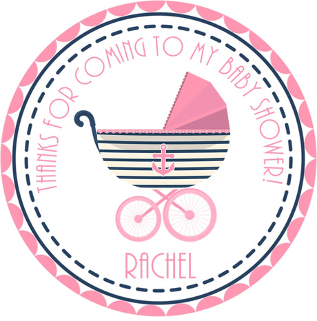 Girls pink nautical baby shower favor label
