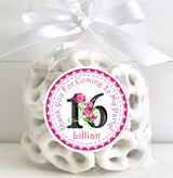 Girls pink rose party favor label