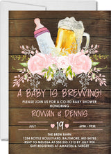 Girls pink rustic beer baby shower invite