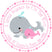Girls pink whale baby shower labels with mommy and baby design