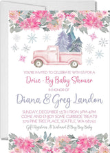 Girls pink winter drive by baby shower invitation