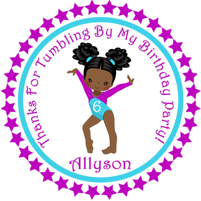 Girls purple gymnastics birthday stickers