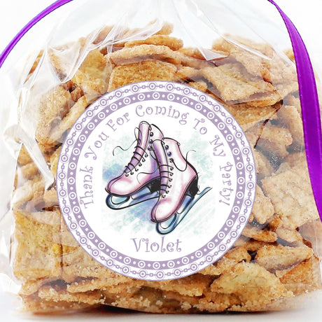 Girls purple skate party thank you label for treat bags