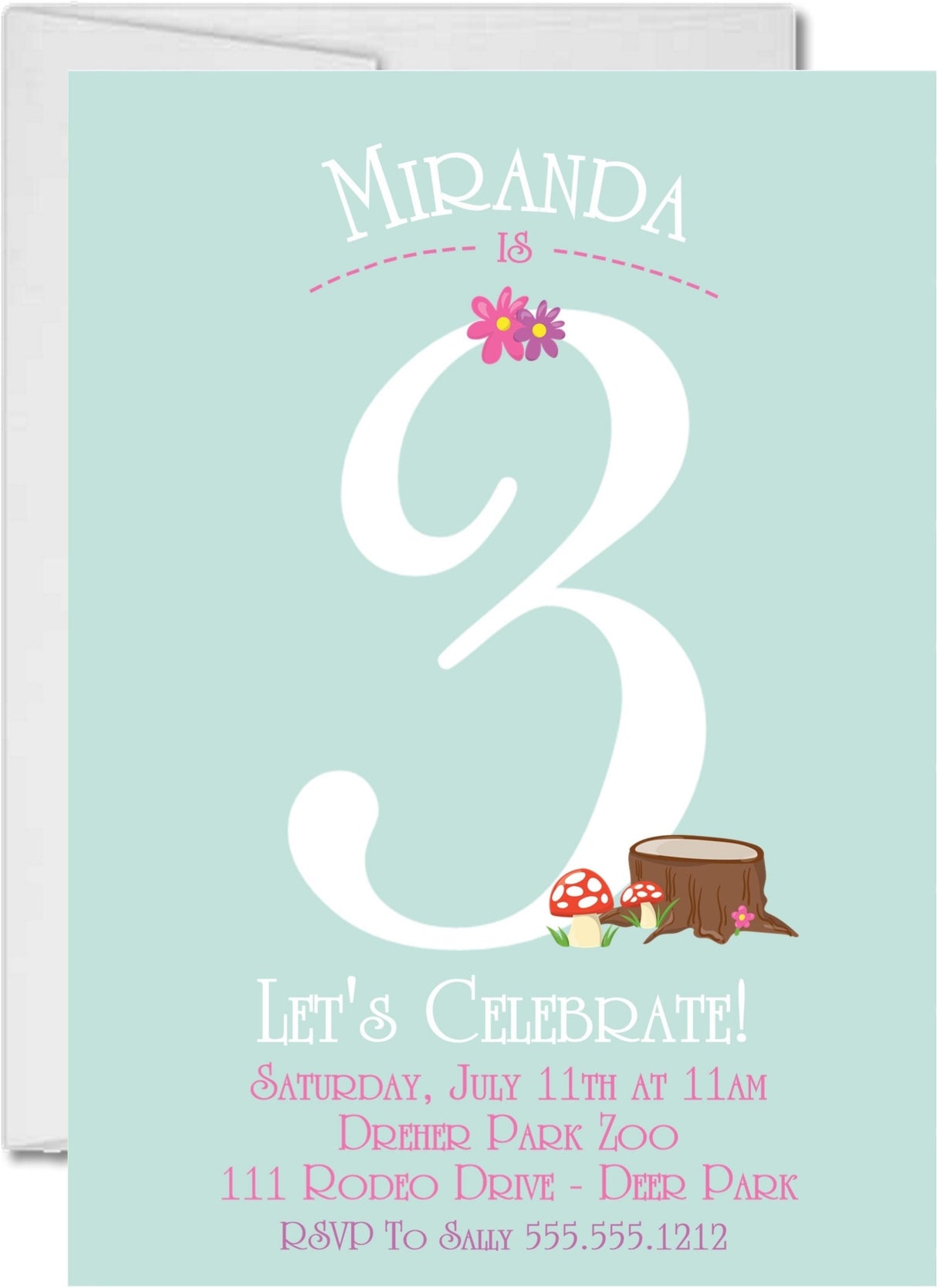 Girls woodland birthday party invitations forest mushroom design