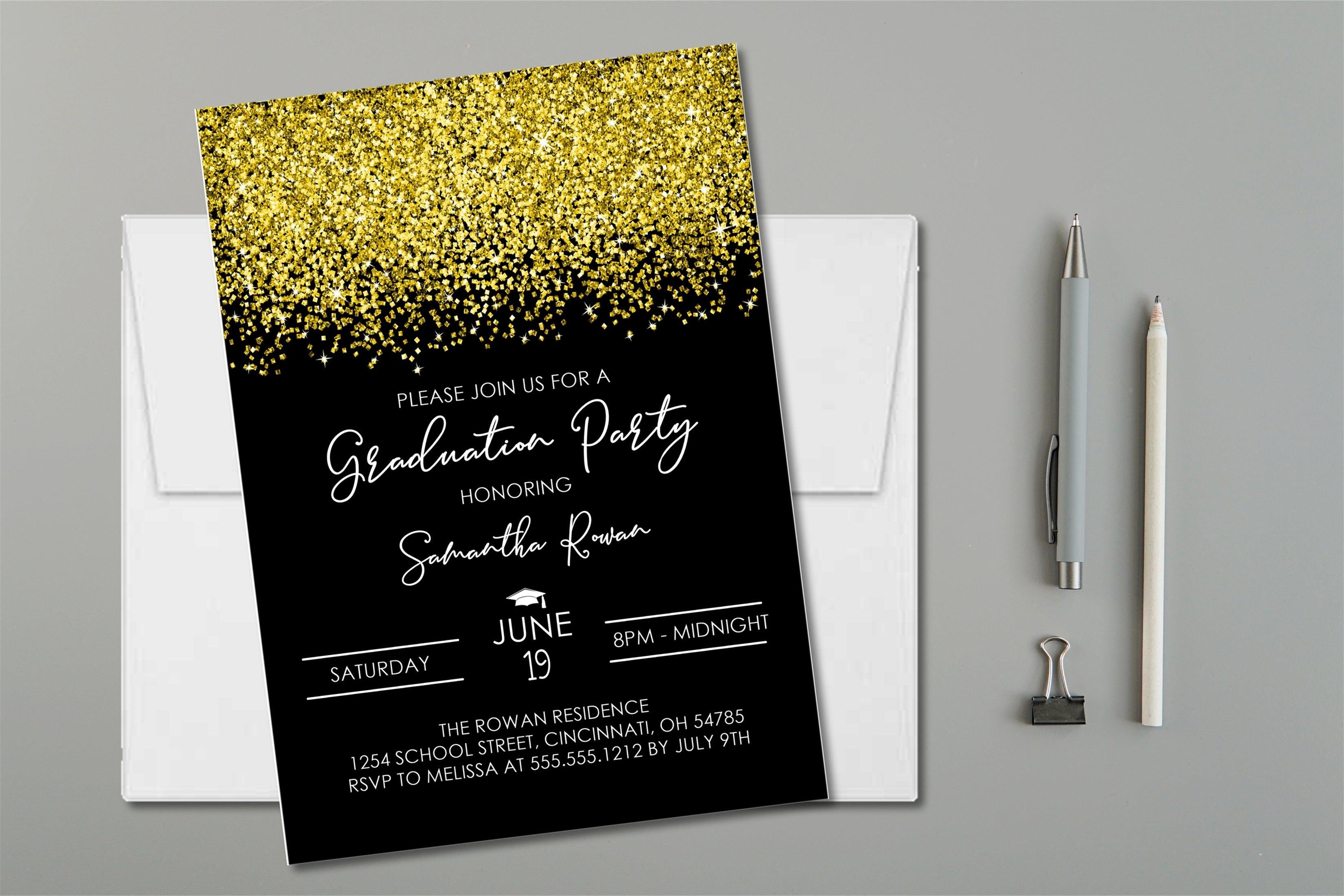 Gold And Black Graduation Party Invitations