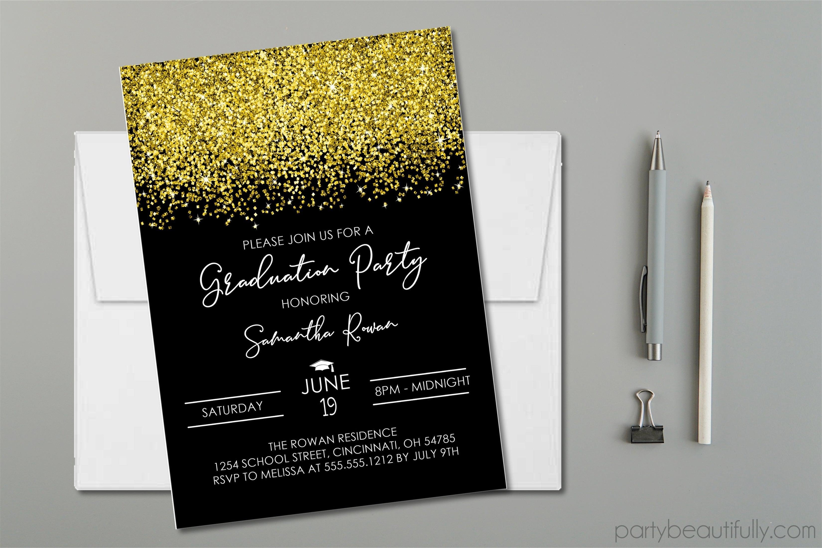 Gold And Black Graduation Party Invitations - DUPLICATE