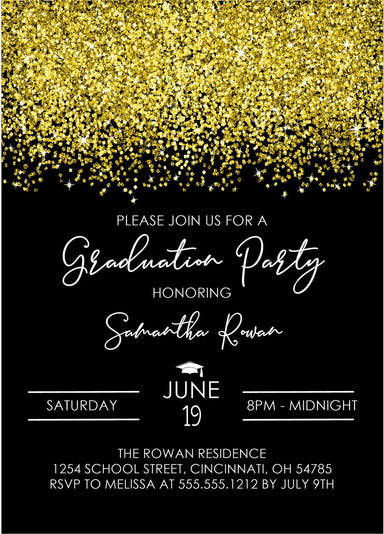 Gold And Black Graduation Party Invitations - DUPLICATE