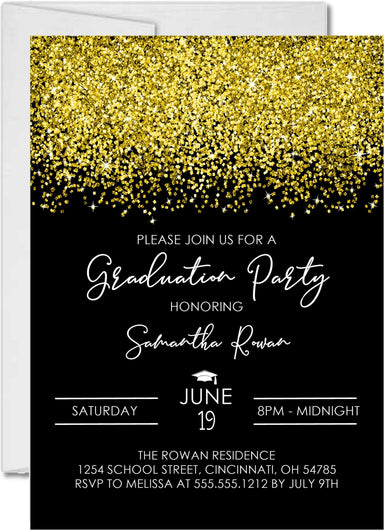 Gold And Black Graduation Party Invitations