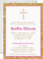 Gold And Bright Pink First Communion Invitations