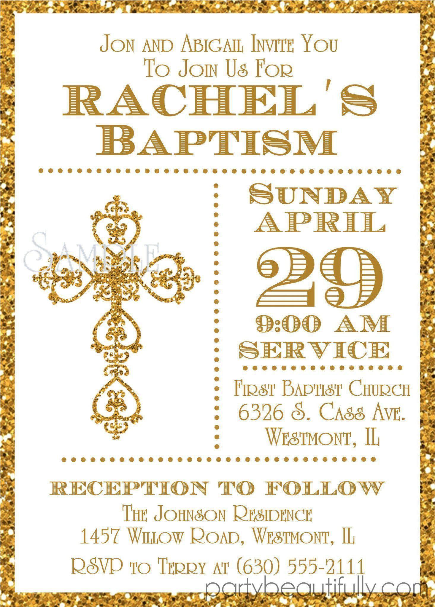 Gold And White Baptism Invitations