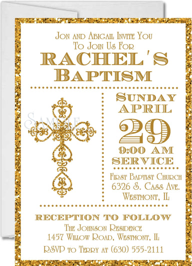 Gold And White Baptism Invitations