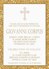 Gold And White First Communion Invitations