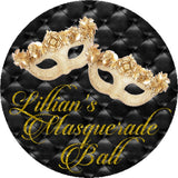 Gold black masquerade ball party sticker favor labels