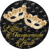 Gold black masquerade ball party sticker favor labels