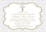 Gold classic baptism invitation with ornate frame and cross design