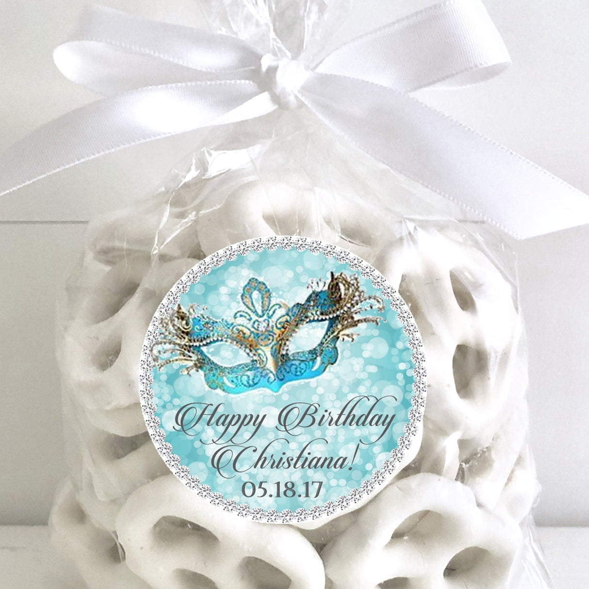 Gold mask Sweet 16 or Quinceañera sticker with turquoise colors