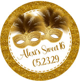 Gold masquerade sweet 16 sticker feather mask design