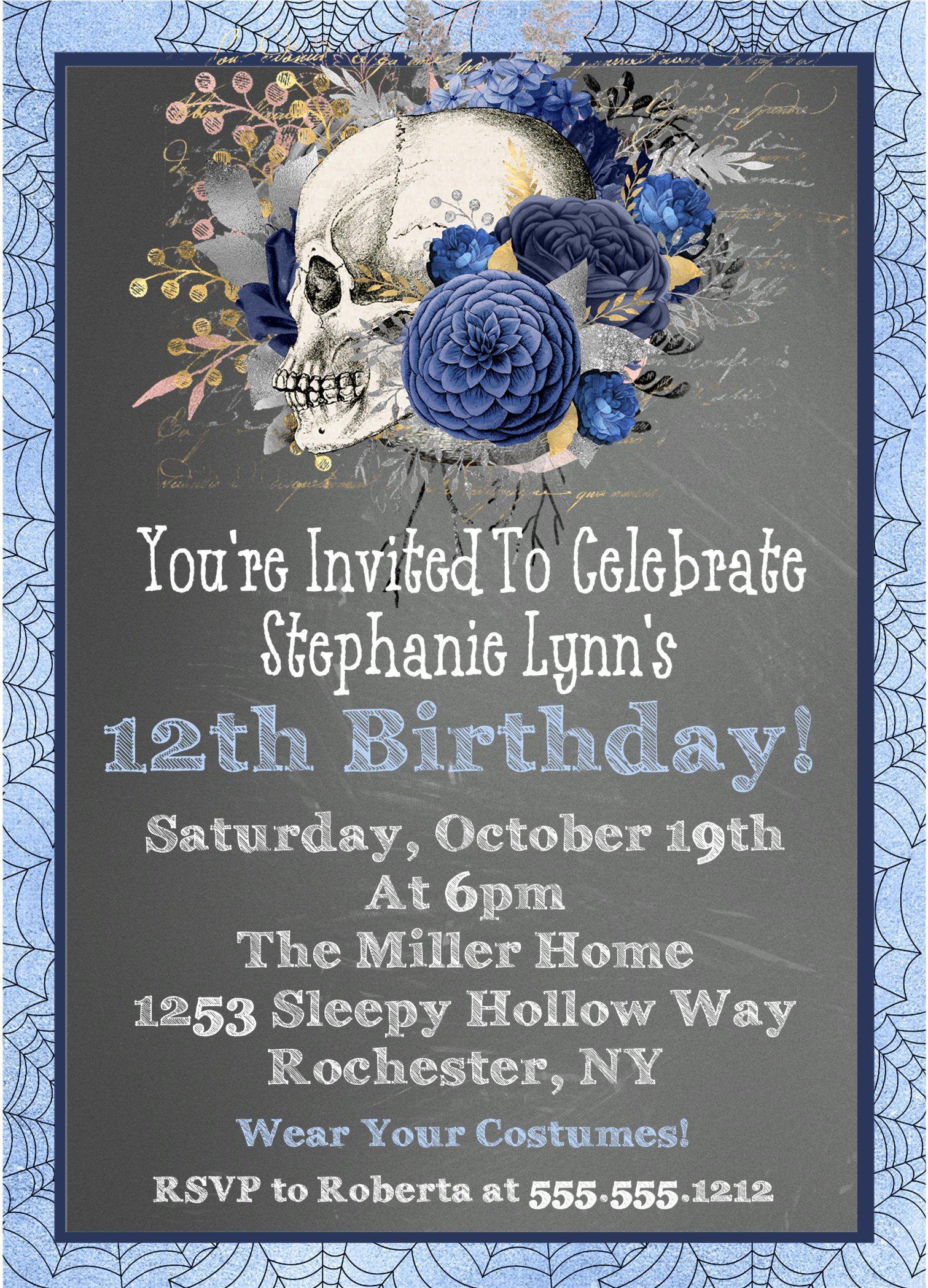 Gothic Halloween Birthday Party Invitations