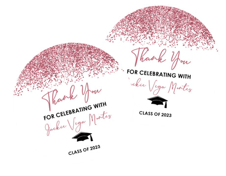 Rose gold graduation stickers – printed glitter design on matte paper