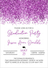 Graduation party invitation with purple background and text details.