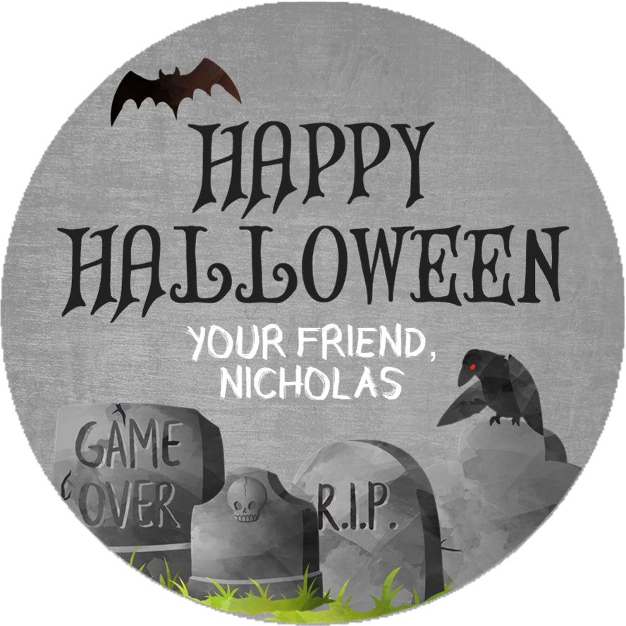 Graveyard Halloween Stickers – Spooky Tombstone Halloween Party Favor Stickers – Halloween Cemetery Treat Bag Labels – Personalized Halloween Graveyard Stickers