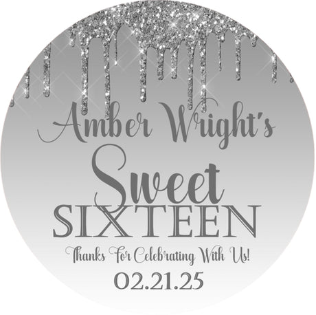 Gray sweet 16 birthday sticker label