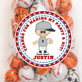 Gray uniform baseball player birthday favor sticker