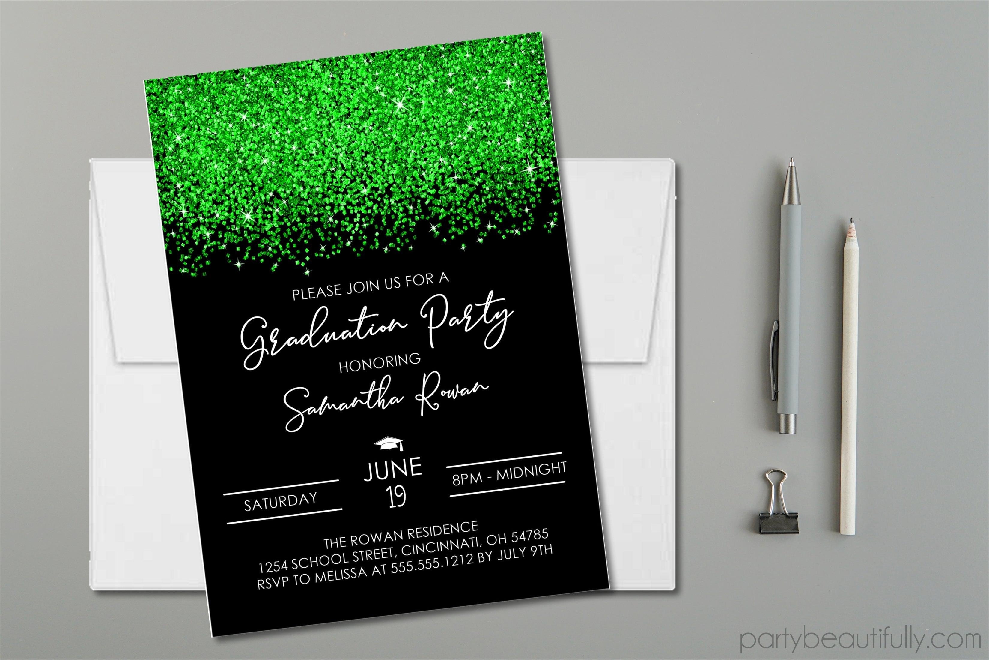 Green And Black Graduation Party Invitations